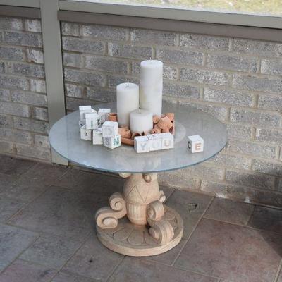 Side Table, Candles, & Decor