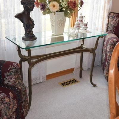 Glass Top Side Table, Silk Floral Arrangement