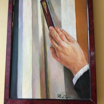 Painting of Mezuzah and hand