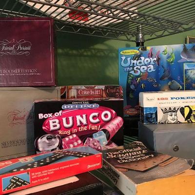 Bunco, Dominos, Under the Sea, Poker chips, Trivial Pursuit
