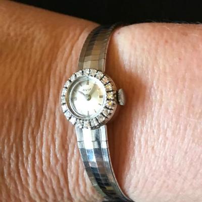 Avia 18K white gold watch with diamonds.  $350