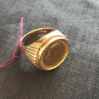 Men's ring Size 15.  14K ring and 22K Soverign coin.  $750