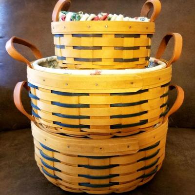 Longaberger round baskets with leather handles and liners.
Small: $12 
Large: $20 each