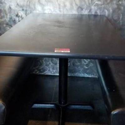 Black Laminate Table With Metal Base.