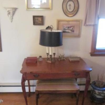 Brass Candlestick French Bouillotte Style Lamp with Writing Desk