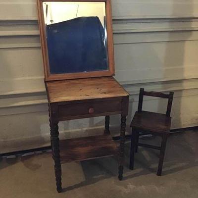 Small Table, Mirror, Childs Chair - Antique
