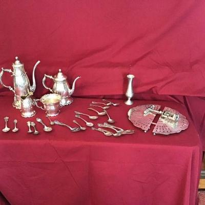 Sterling Silver Tea Set and Spoons