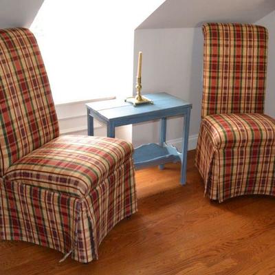 Pair of plaid parson's chairs (6 total)