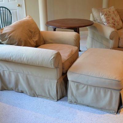 Rowe Furniture slip covered chair and ottoman