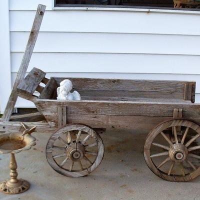 wagon and bird bath