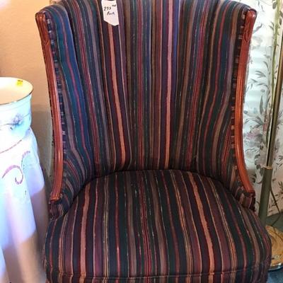 Pair of chairs in thin stripes of teal and purples
