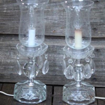 Vintage Hurricane Lamps with Prisms