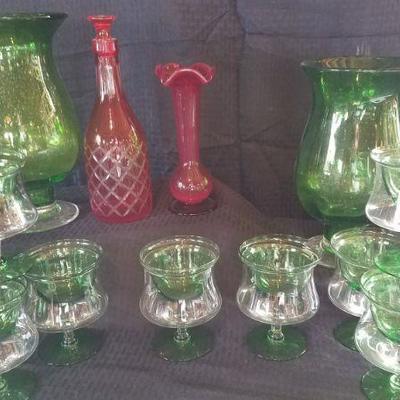 Red and Green Glassware