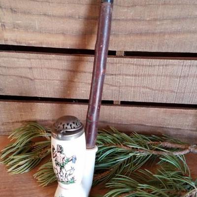 Antique Wood and Porcelain Pipe