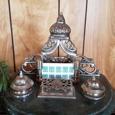 Brass and Marble Indian Inkwell Set