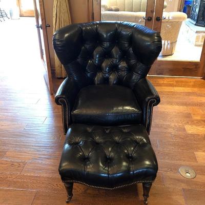 Beautiful black leather chair and ottoman (there are 2 of each)