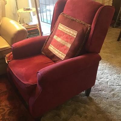 Red recliner chair - needs some cleaning 