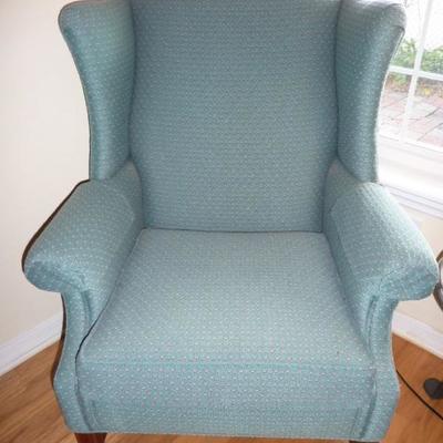 Two (2) Ethan Allen Teal Wing back Armchairs