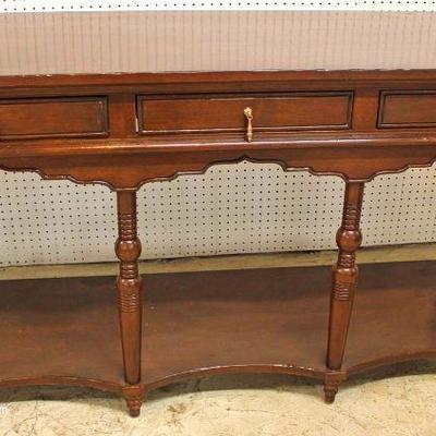 SOLID Mahogany 3 Drawer Console Table â€“ auction estimate $200-$400 