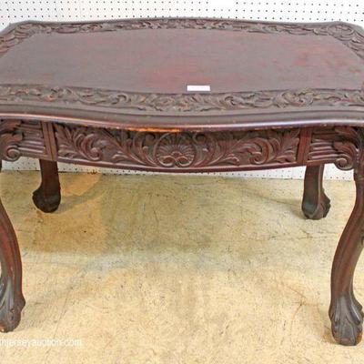 ANTIQUE Solid Mahogany Lion Head Carved Library Table attributed to RJ Horner â€“ auction estimate $400-$800 