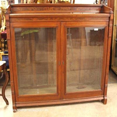 ANTIQUE Victorian 2 Door Burl Walnut Bookcase in original finish â€“ auction estimate $400-$800 