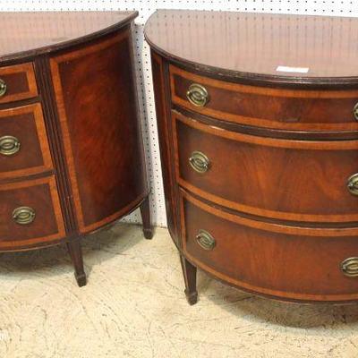 PAIR of Demilune Mahogany and Banded 3 Drawer Chests â€“ auction estimate $300-$600 