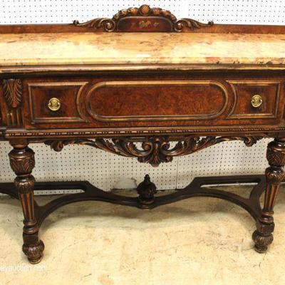 Depression Walnut Carved and Paint Decorated Marble Top Buffet by â€œBerkey Gay Furnitureâ€ â€“ auction estimate $400-$800 