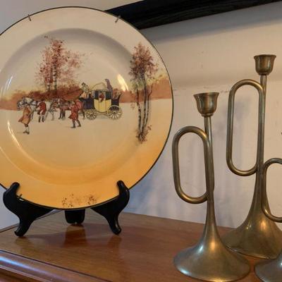 Royal Doulton Plate, Brass Candlesticks