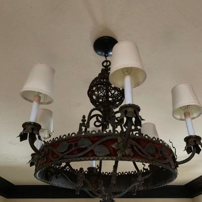 Arts and Crafts Wrought Iron Chandelier