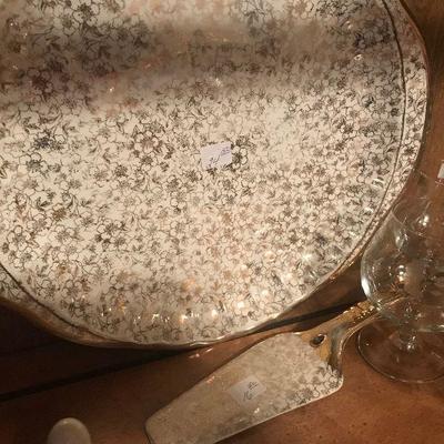 Retro Gold Speckled Serving Tray and Server 
