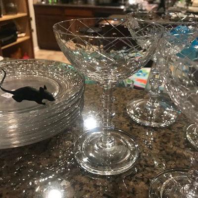 Antique Etched Dishes and Stemware 