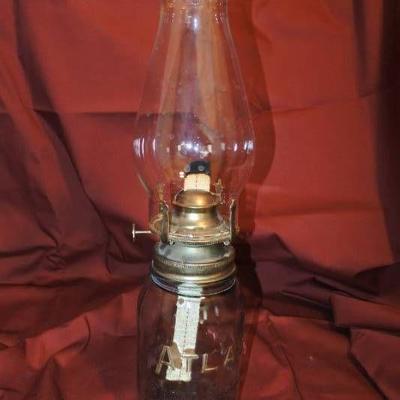 Vintage Oil Kerosene Lamp With Atlas Mason Jar