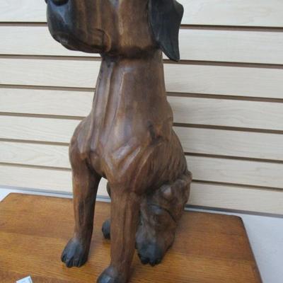 Dog Carved Wood Statue