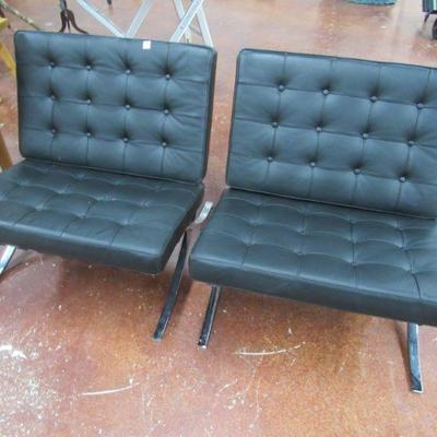 Pair Modern Italian Chrome Leather Chairs