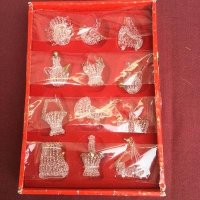 Set of 12 Clear Hand Blown Spun Glass Ornaments