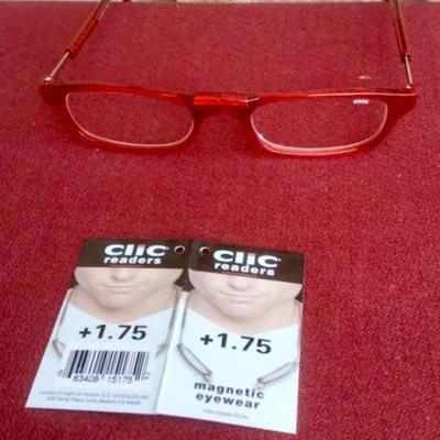 Red Pair New Clic 1.75 Magnetic Neck Hanging Readers, Adjustable