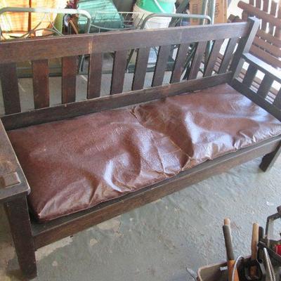 Arts & Crafts Era c.1900 Bench w Original Seat Cover - from the Dover NH Courthouse