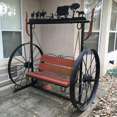 Iron western wagon wheel swing