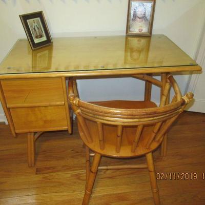 MARKED HAYWOOD WAKEFIELD DESK AND CHAIR