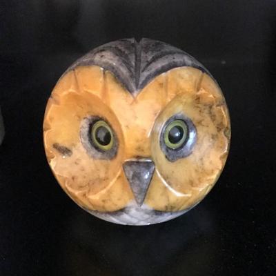 Carved granite owl head paperweight