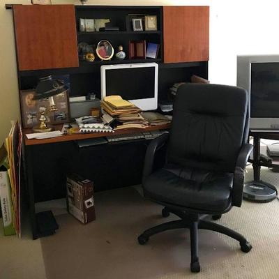 Office furniture and supplies. Apple iMc, keyboard, and mouse.