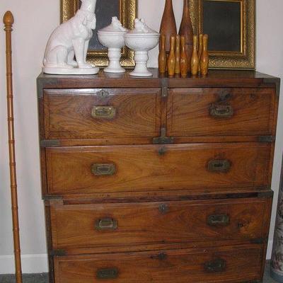 Antique English Elmwood and Brass Stackable Campaign Chest, comes apart for removal, one of four in the Sale
