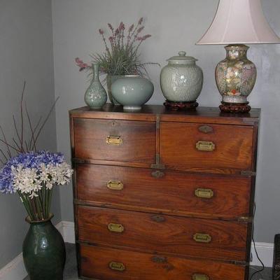 Antique English Elmwood and Brass Campaign Chest, comes apart for removal. There are four in this Sale