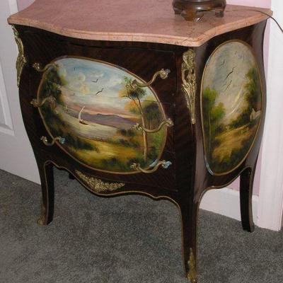 French Bombay Style painted Chest with Marble top