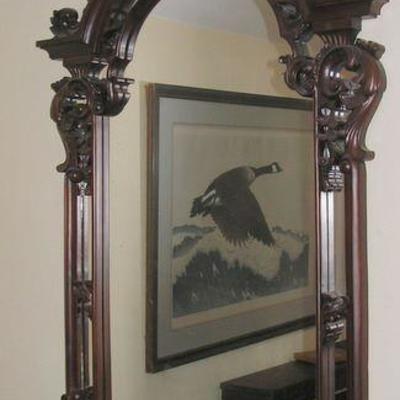 Antique Mahogany Renaissance Revival Carved Mirror