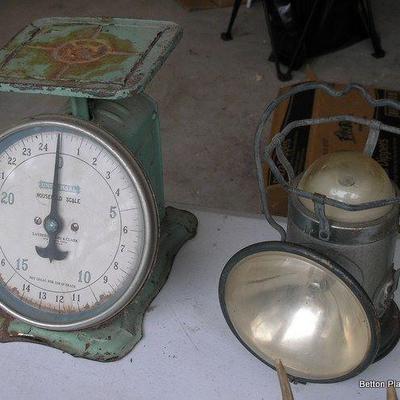 Antique Scale and Lamp
