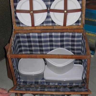 Vintage Picnic Basket with all Contents