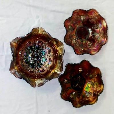 3 Piece Carnival Glass Lot- Candy Dishes