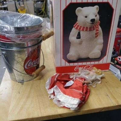 Coca Cola Polar Bear Cookie Jar, 4 Metal Buckets, ...