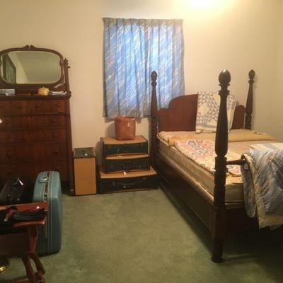 Antique Full Size Four Poster Bed with mattress and box springs